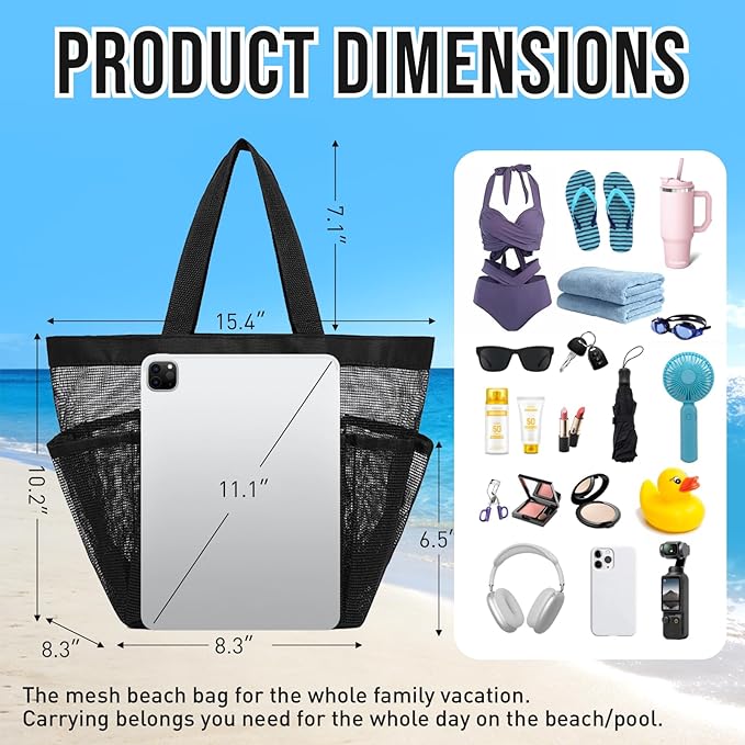 Mesh Shower Caddy Portable, Shower Tote Bag for Dorm Room Essentials, 8 Pockets Large Shower Basket for College Gym Beach Camping (1, Black)