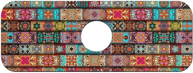 Faucet Draining Mat For Kitchen Sink, Vintage Mandala Floral Diatom Mud Absorbent Drain Pad For Bathroom Kitchen Sink Splash Guard Drying Mat
