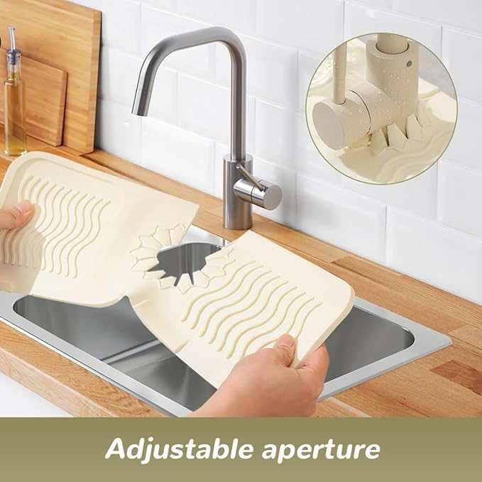 Kitchen Sink Splash Guard - Foldable Silicone Faucet Cover & Drip Tray, Water Diverter Mat for Kitchen & Bathroom Sink, Keep Countertop Dry, 14.5"x5.31"x0.2" (Gray,S)