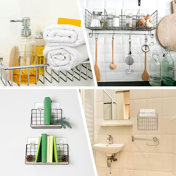 cobee 8 Pcs Shower Caddy Adhesive Replacement, Shower Adhesive Hooks Wall Hooks, Transparent Strong Adhesive Hooks, No Drilling Wall Mount Hooks for Shower Caddy Shelves Rack(4 Pcs Set)