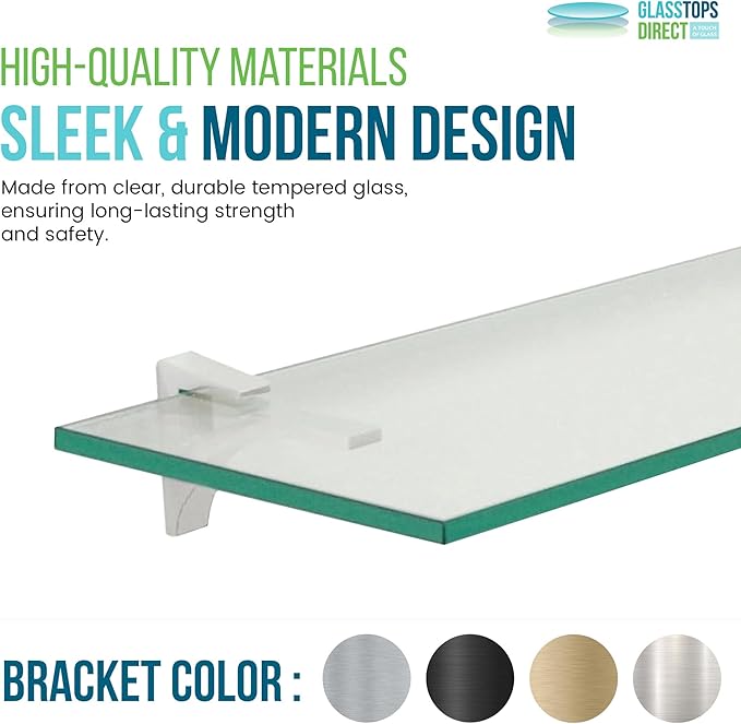 Spancraft Clear Floating Glass Shelf 8" X 36" in Chrome