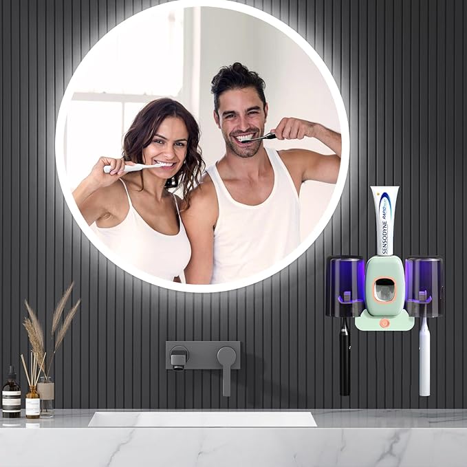 Toothbrush Holders for Bathrooms,Rechargeable Cordless Wall Mounted Tooth Brushing Holder,Electric Toothbrush Holder with 2 Cups,4 Toothbrush Slots,Toothpaste Dispenser (Green)
