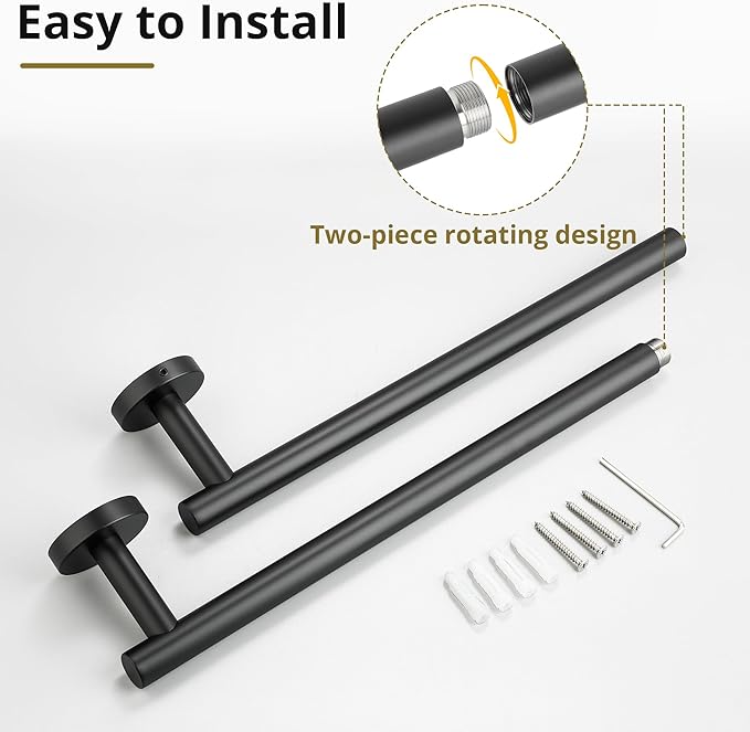 SAYAYO Black Towel Racks for Bathroom, 24 Inch Towel Bar Towel Rod Towel Holder Wall Mount SUS304 Stainless Steel (26 Inch Total Length)