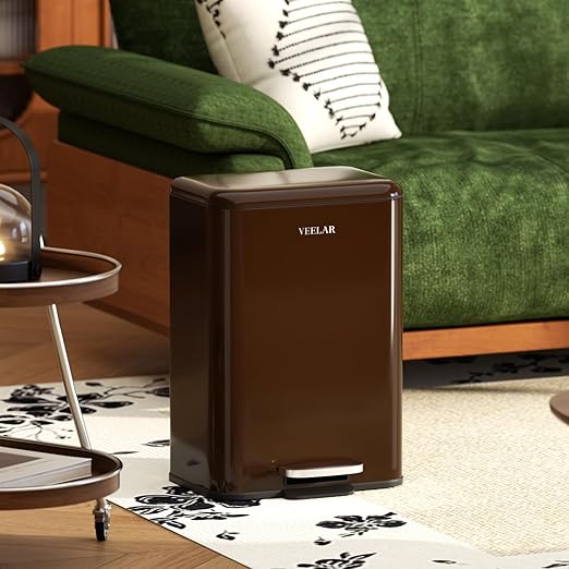 Kitchen 5.5Gallon(20L) Trash Can - Stainless Steel Garbage Cans with Foot Pedal, Recycling Bin with Lid for Office Bathroom Decor (Coffee)