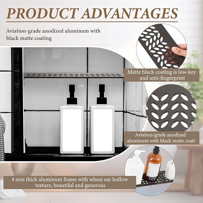 1 Pcs Aluminum Shower Niche Rectangular Shelf Bronze 5/32"/ 4 mm Thick, Petal Design, Matte Bronze Finish for 12" Prefabricated Niches, Fits 5/32" Grout Line