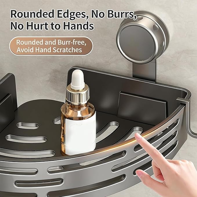 Triangle Suction Cup Shower Caddy, No-Drill Bathroom Corner Shelf, Small Bathroom Storage Cabinet, Easy To Install, Heavy-Duty Strong Hold Shower Storage Rack For Shampoo & Soap (Black*2)