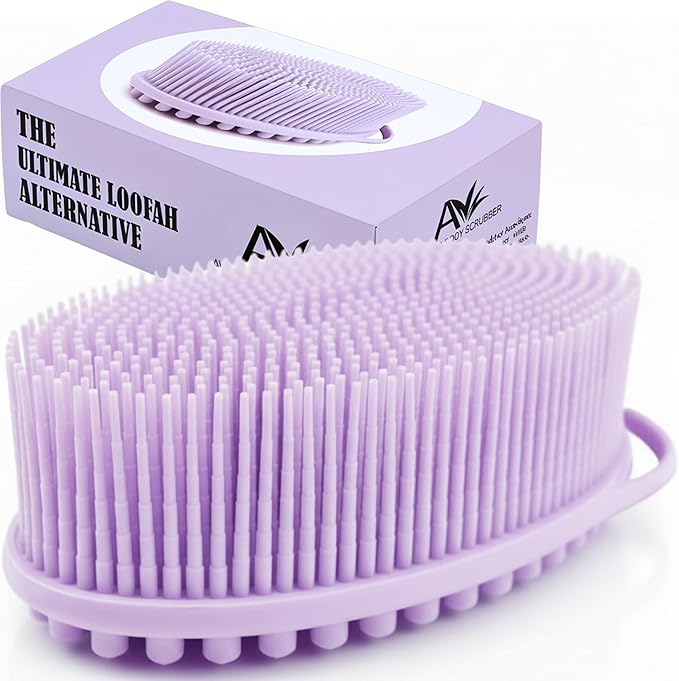 Avilana Premium Silicone Body Scrubber - 8 Years Trusted Since 2017 - SGS Certified Food Grade Dual Sided Bath Brush, Quick-Dry Exfoliating Loofah Alternative, Massage Brush Sensitive Skin Women Men