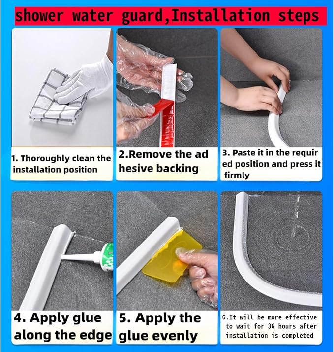 78in-Shower Threshold Water Dam,Shower Water Guard,Flexible Waterproof Splash,Self-Adhesive-Easy Install,For Use In Thresholds Of Bathrooms And Kitchens Countertop Bedrooms(Transparent)
