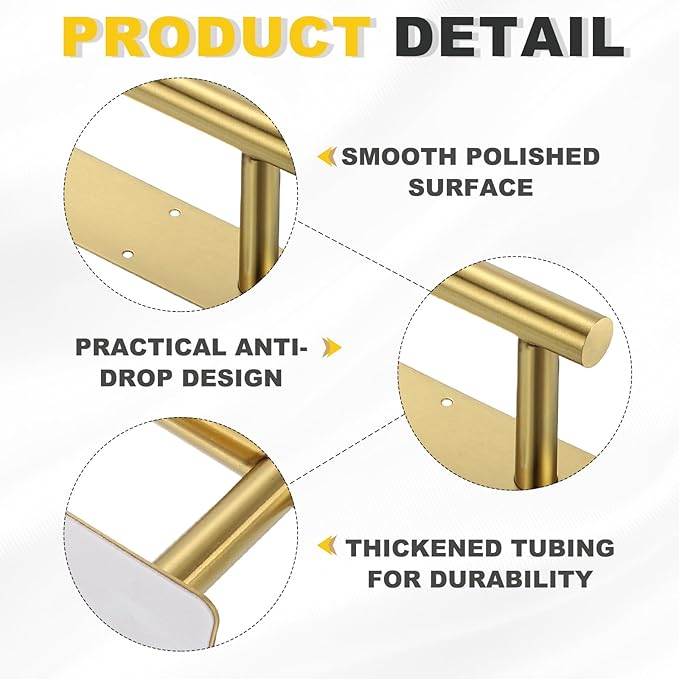 uxcell Toilet Paper Holder, Self-Adhesive 13.2" Stainless Steel Toilet Paper Roll Holder Rustproof Wall Mount Tissue Holders with Screws for Bathroom Washroom, Gold