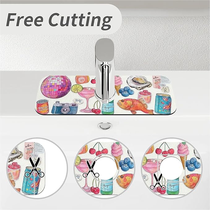 Kitchen Sink Splash Guard，Watercolor cartoon Faucet Mat Sink Gadgets-Super Absorbent Fast Drying Mat Drip Catcher for Kitchen, Bathroom,Sink Mat, Dish Drying Mat, Bathroom(15" X 5.5" )