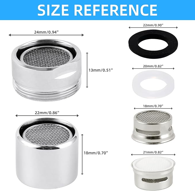 iFealClear 4 Pack Faucet Aerator, Stainless Steel Kitchen Sink Faucet Aerator Adapter with Solid Brass Shell, Male and Female Thread Water-conserving Bathroom Filter with Gasket, Chrome