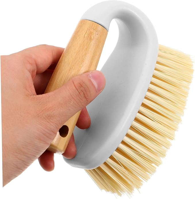 Heavy-Duty Bathroom Scrubber with Wooden Handle Multi-Function Crevice Brush for Grout and Tile Cleaning Stiff Bristles for Shower Floors Kitchen and Bathroom Deep Cleaning