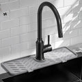 Meiliweser Silicone Faucet Mat for Kitchen Sink – Gen 2 Splash Guard with Upgraded Outlet & Slope – 18” x 5.1” Water Catcher & Sink Sponge Holder for Kitchen and Bathroom (Gray)