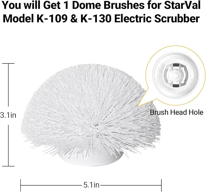 Replaceable Dome Brush Heads for Electric Spin Scrubber, Cordless Shower Scrubber for Cleaning Bathtubs Sinks Curved Surface