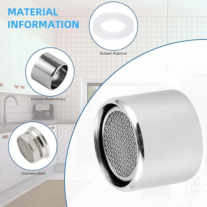iFealClear 4 PCS Faucet Aerator, Kitchen Sink Faucet Aerator Adapter with Solid Brass Shell, 55/64 inch Female Thread Water Conserve Filter with Gasket for Kitchen and Bathroom, Chrome