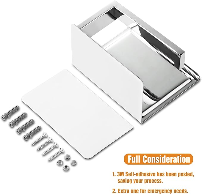 HITSLAM Toilet Paper Holder with Shelf, Stick on Chrome Tissue Roll Holder Self Adhesive or Wall-Mount with Storage Shelf for Bathroom