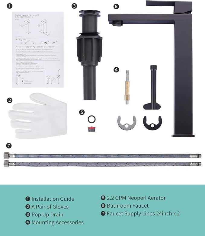 ARCORA Vessel Sink Faucet Oil Rubbed Bronze, Single Handle Tall Bathroom Faucet, Single Hole Lavatory Vanity Mixer Tap with Pop Up Drain and Supply Lines