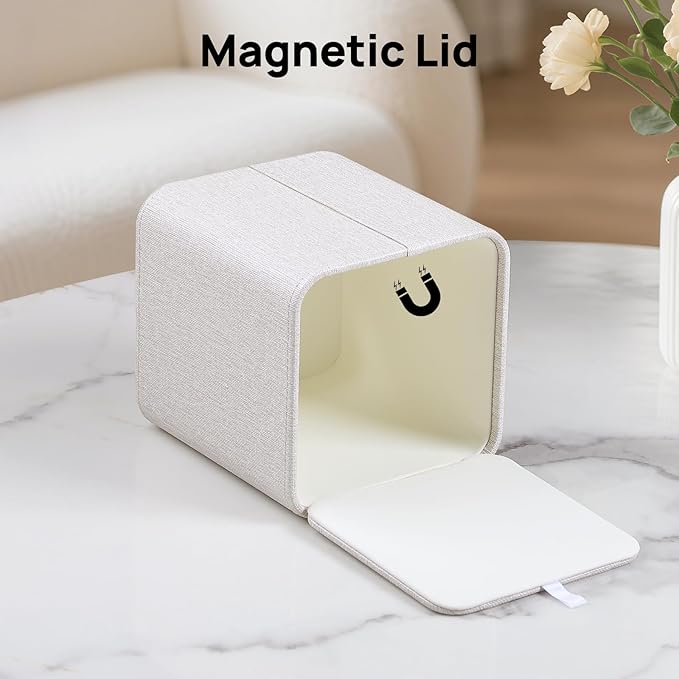 Square Linen Tissue Box Cover with Magnetic Closure, Modern PU Leather Tissue Box Holder for Bathroom Vanity NightStands Bedroom Office Desk, Stylish Cube Tissue Holder