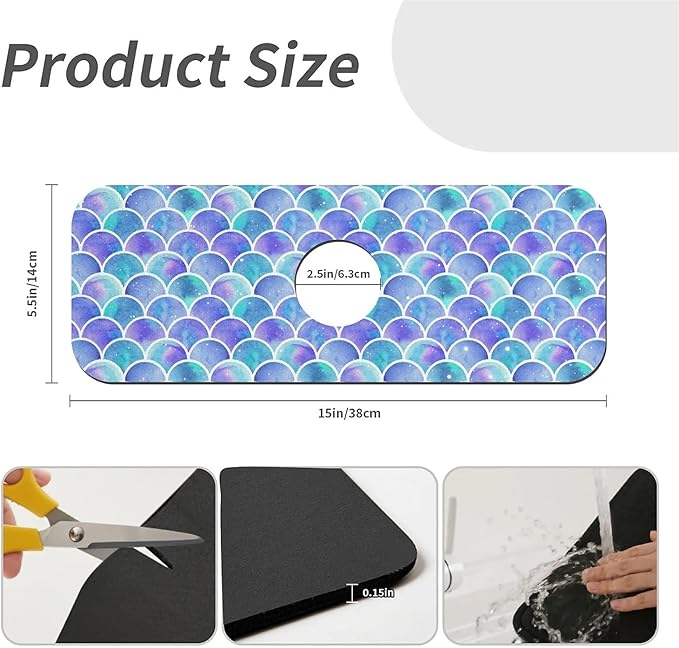 Faucet Draining Mat For Kitchen Sink, Watercolor Rainbow Scales Diatom Mud Absorbent Drain Pad For Bathroom Kitchen Sink Splash Guard Drying Mat