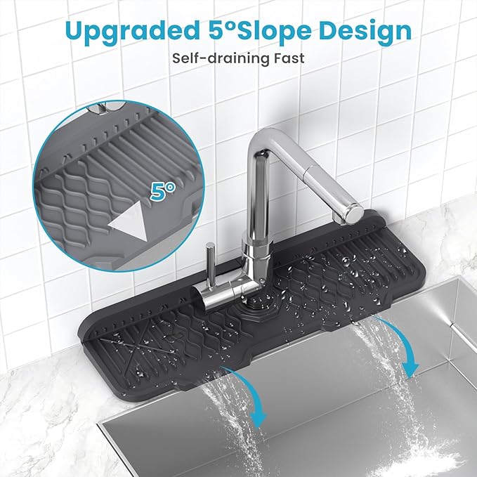 Silicone Faucet Splash Guard, TOOVEM Kitchen Sink Splash Guard Behind Faucet 17.1 x 5.9 Inch, Faucet Handle Drip Catcher Tray, Sink Splash Guard Mat Faucet for Kitchen and Bathroom, Farmhouse, Bar