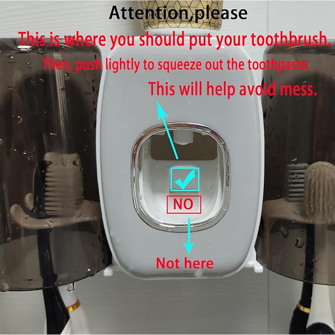Toothbrush Holders for Bathrooms Toothbrush Holder Wall Mounted Toothpaste Dispenser for Kids Automatic Tooth Brushing Holder Bathroom Toothbrush Holder Set Shower Accessories Sets - Black