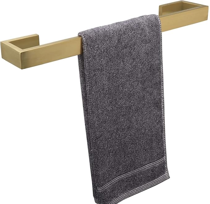 TocTen Bath Towel Rack - Square Base Thicken SUS304 Stainless Steel Towel Bar for Bathroom, Bathroom Bar Accessories Towel Rod Heavy Duty Wall Mounted Towel Holder (Brushed Gold, 16 Inch)