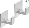 VAEHOLD Adhesive Towel Hooks, Heavy Duty Wall Hooks Aluminum Black Hooks for Hanging Coat, Hat, Towel, Robe, Clothes, Shower Hook for Door, Office, Kitchen, Bathroom - 2 Pack (Silver)