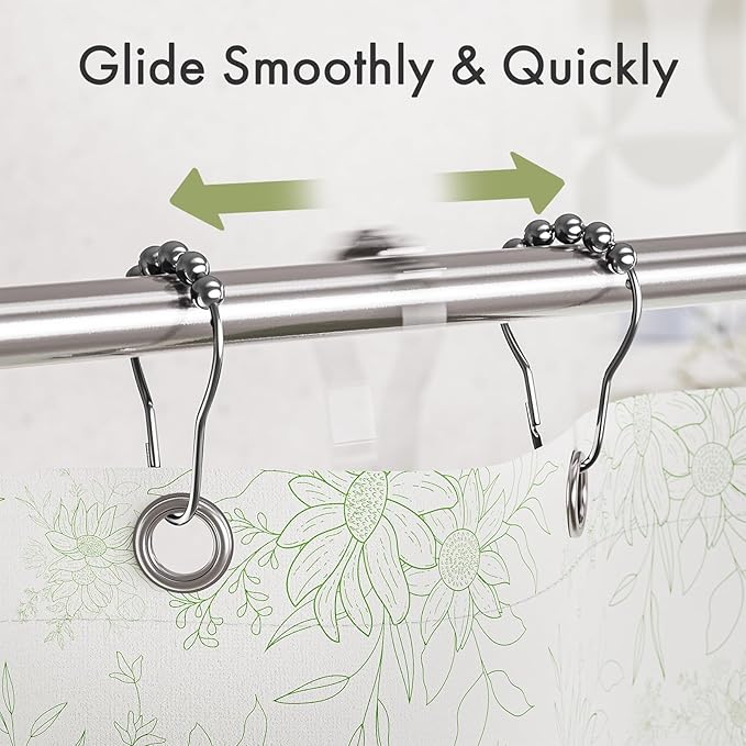 Amazer Shower Curtain Rings, Rust-Resistant Metal Shower Hooks Ring Shower Rings for Curtain Rolling Shower Curtain Hooks for Bathroom Shower Rod Shower Curtain Hangers, Set of 12, Chrome