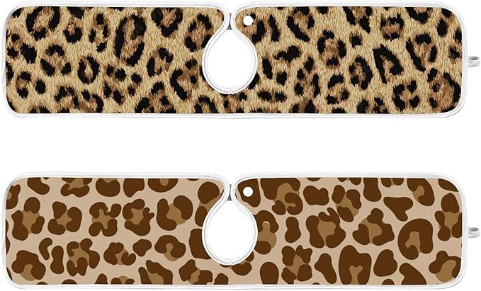 2 PCS Kitchen Sink Splash Guard 23.6 Inch Faucet Mat for Kitchen Sink Bathroom Sink Faucet Absorbing Drip Drain Mat Pad Microfiber Soft Washable Brown Leopard Print