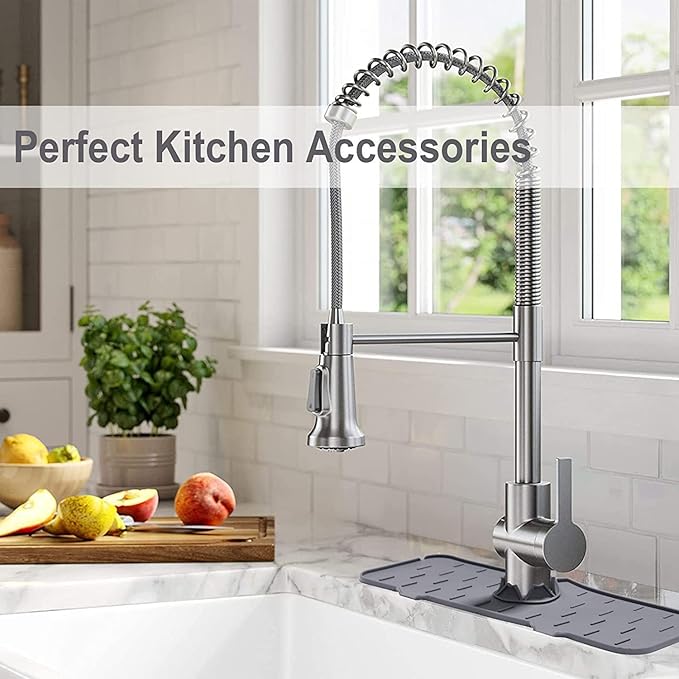 2Pcs Kitchen Sink Splash Guard,Silicone Faucet Mat Splash Guard for Kitchen Sink,Faucet Splash Catcher for Kitchen & Bathroom Countertop Protect(Black&Grey)