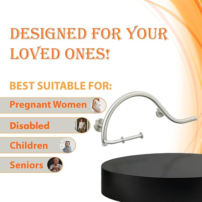 Bathroom Grab Bar & Toilet Paper Holder - Stand Assist for Adults Elderly Handicap / 304 Stainless Steel / Left / Brushed Finish / 30" x 11"