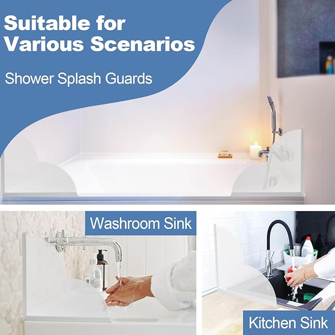 2 Pack Large Shower Splash Guard for Walk in Shower, Upgrade 9.25 x 9.25 In Bath Tub Splash Guards, Shower Corner Bathtub Water Blocker, Waterproof Shower Accessories to Keep Water in Shower