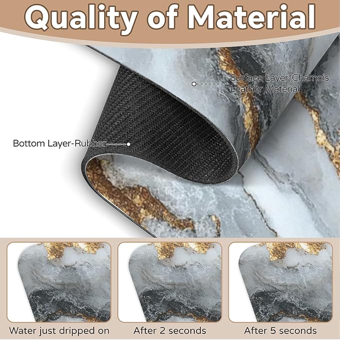 Kitchen Sink Splash Guard Faucet Mat - 1PC White Marble Super Absorbent Fast Drying Faucet Guard & Draining Mat Sink Splash Guard Behind Faucet Drip Catcher for Kitchen Bathroom RV (15.4" X 5.7" )
