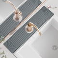 Faucet Mat for Kitchen Sink, Super Absorbent Diatomite Fast Drying Stone, Sink Splash Guard and Bathroom Stone Tray, Stone Drying Mat for Counter (Dark grey, 15.8" x 4")