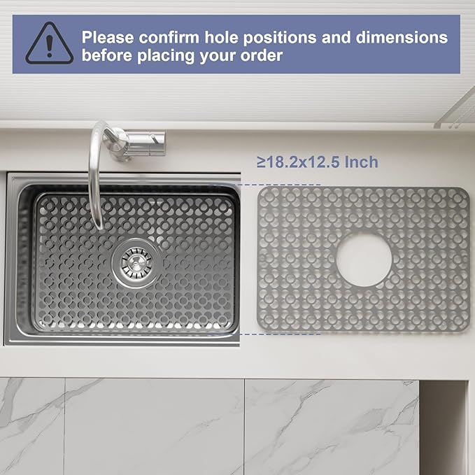 TOOVEM Kitchen Sink Mats, 11.5 x 18.2 Inch Sink Protectors for Kitchen Sink, Silicone Heat Resistant Non-Slip for Bottom of Kitchen Stainless Steel Sink Mats, Grey