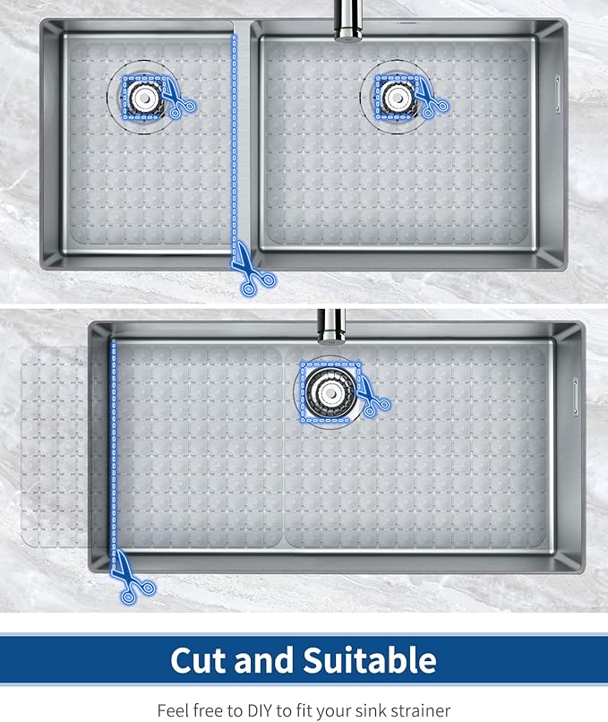 Bligli Sink Mat for Stainless Steel/Ceramic Sinks, 2 Pack 15.7x11.8 inches PVC Sink Protectors for Bottom of Kitchen Sink, Dishes and Glassware drain Mats, Durable and Fast Draining (Transparent)