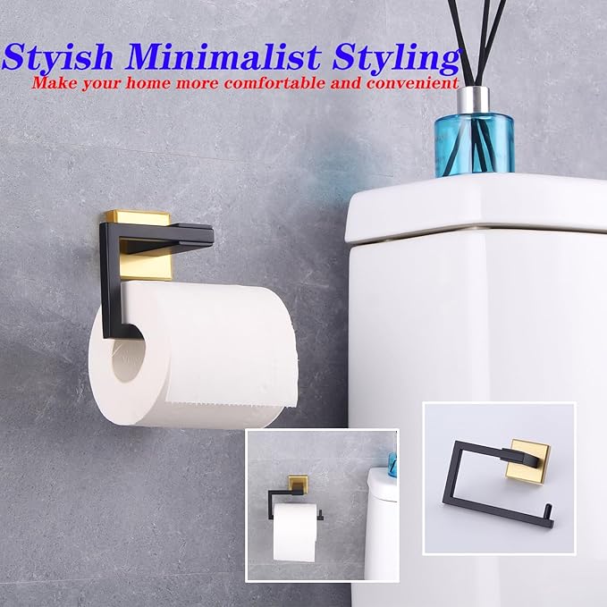 GERZWY SUS 304 Stainless Steel Toilet Paper Holder Paper Towel Dispenser Tissue Roll Hanger Wall Mounted (Black & Gold) JG1905-BDD