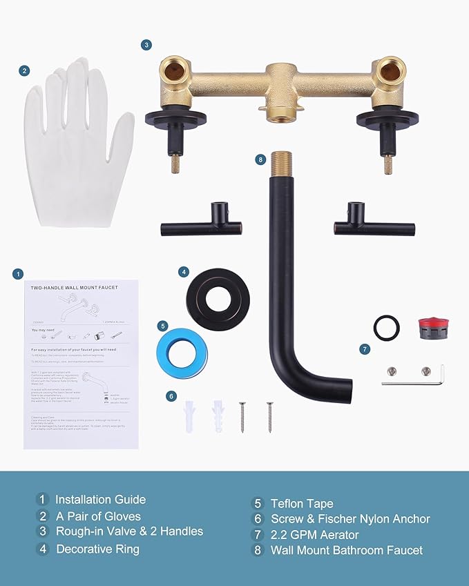 Wall Mount Bathroom Faucet:Oiled Rubbed Bronze Wall Faucet High Flow Two Handles Stainless Steels,Long Spout Reach,Widespread Bathroom Sink Faucet with Rough-in Valve 3 Holes Elegant Classic Spout
