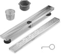 Sharp-tec Linear Shower Drain, 28 inch Shower Drain with Removable Pattern Cover, Brushed Nickel 304 Stainless Steel Rectangle Floor Drain, Adjustable Feet and Hair Strainer Included (Model 101)