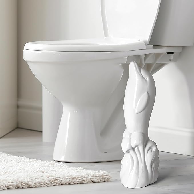 Dolphin Ceramic Toilet Brush Holder with Plastic Brush Set-White by Allure Home Creation