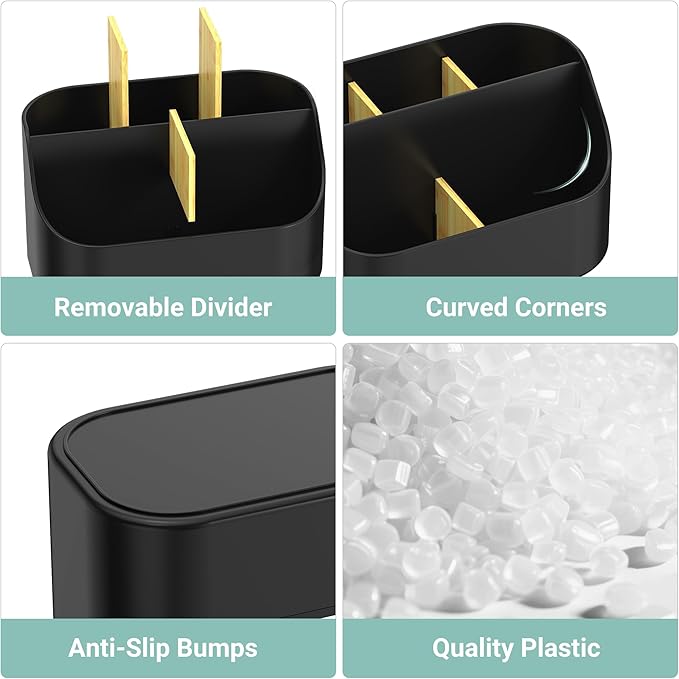 Mens Countertop Toothbrush Holders for Bathrooms, Plastic Toothpaste and Electric Tooth Brush Holder Storage Caddy Stand for Shower, 5 Slots Kids Bathroom Counter Organizer for Vanity, Black