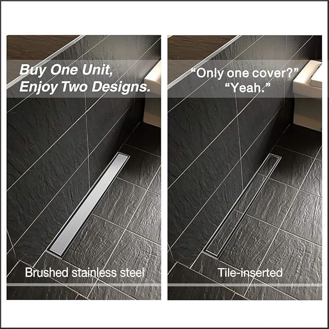 Neodrain 72-Inch Linear Shower Drain with 2-in-1 Flat & Tile Insert Cover,Brushed 304 Stainless Steel Rectangle Shower Floor Drain,Floor Shower Drain with Hair Strainer