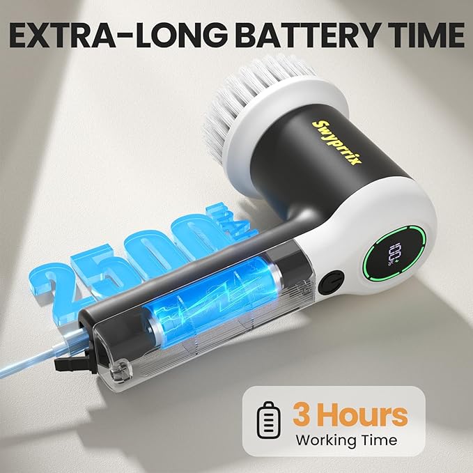 Electric Bathroom Cleaning Brush, Cordless Spin Scrubber with Full-Body IPX7 Waterproof Design and 6 Replaceable Brush Heads for Bathtub, Kitchen, Windows, and Home Cleaning