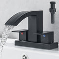 4 Inch Centerset Bathroom Faucet, 2-Handle Waterfall Sink Faucet 3 Hole, Matte Black Vanity Faucet with Pop Up Drain & cUPC Supply Hoses,Waterfall Bathroom Faucet for Lavatory