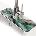 Kitchen Sink Splash Guard，Jade green white marble Faucet Mat Sink Gadgets-Super Absorbent Fast Drying Mat Drip Catcher for Kitchen, Bathroom,Sink Mat, Dish Drying Mat, Bathroom(15" X 5.5" )
