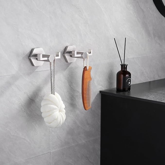 GERZWY Bathroom Double Towel Hook Wall Mounted Brushed Stainless Steel Coat/Robe Clothes Hook for Bath Kitchen Modern Hotel 2 Pack