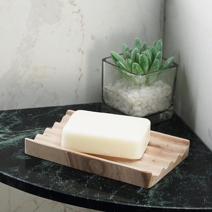 Soap Holder, Marble Soap Dish for Shower, Bar Soaps Holder with Water Ripple Design, Easy Cleaning Soaps Saver for Kitchen Sink，Bathroom, Executive Indian Natural Stone Soap Tray(Phalodi)