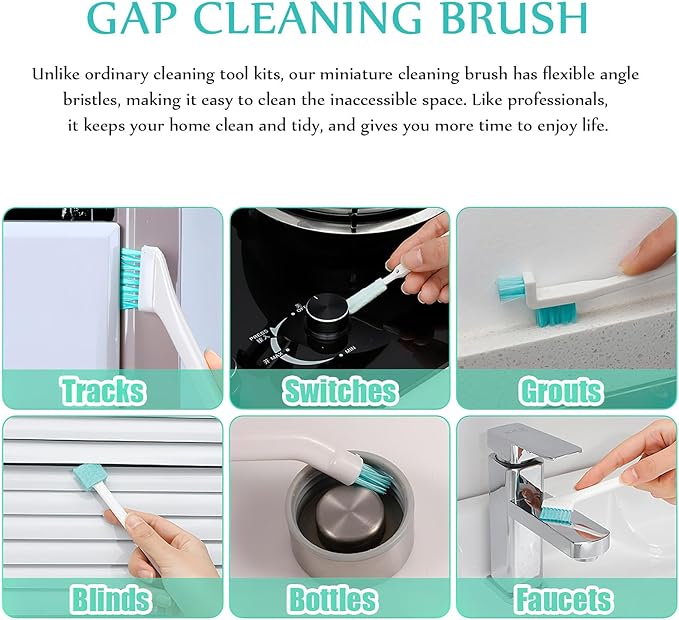 Household Cleaning Brush Set 8pcs with Crevice Brush and Bottle Cleaner for Cleaning Narrow Spaces and Grout in Kitchen and Bathroom