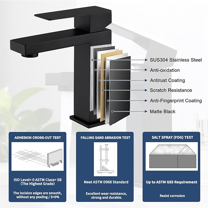Black Bathroom Faucets One Hole Sink Faucet Single Handle 1 Hole Vanity SUS304 Stainless Steel Faucet for Bathroom Sink Matte Black Bathroom Faucet, SF3-BK