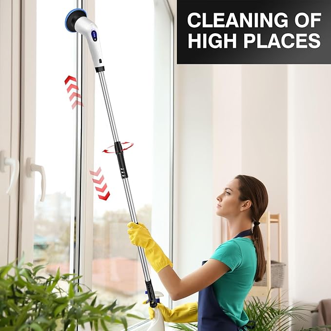 Electric Spin Scrubber Cordless Power Cleaning Brush with 9 Replaceable Brush Heads, 320RPM Tub and Floor Tile Power Scrubber Dual Speed with Adjustable & Detachable Handle for Bathroom Cleaning